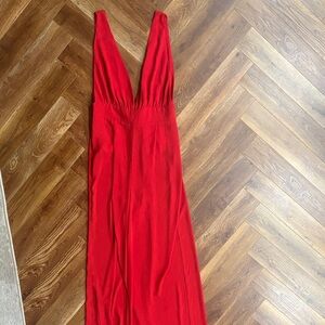 Chic Backless Red pants jumpsuit.